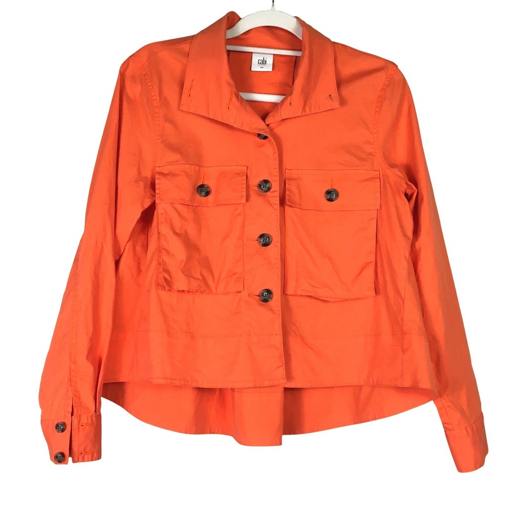 Cabi Resort High-Low Utility Button Front Jacket Tiger Lily Orange 5098
